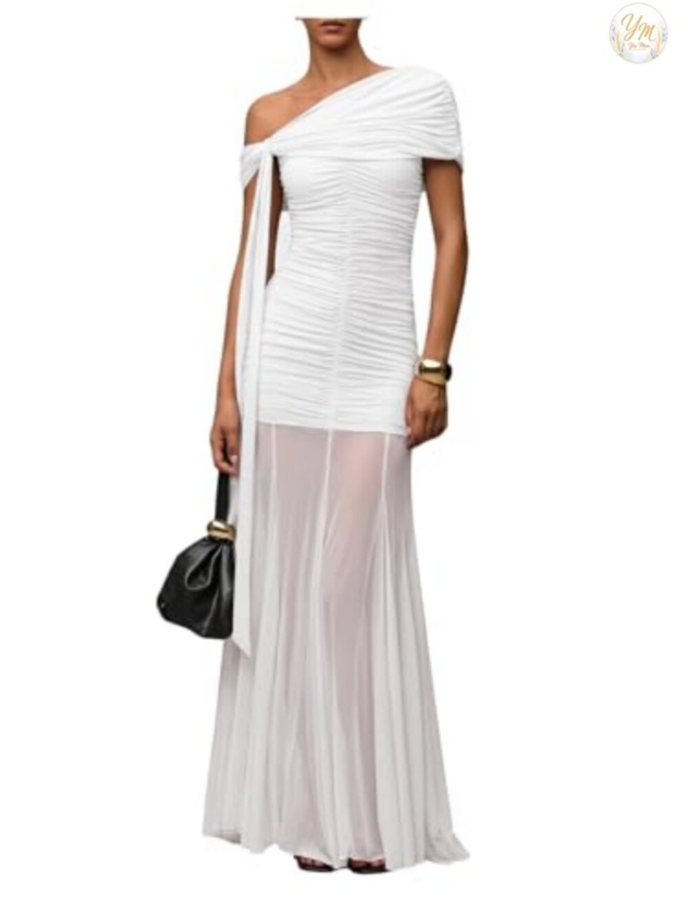Off Shoulder Ruched Mesh Corset Maxi Dress Formal Wedding Guest